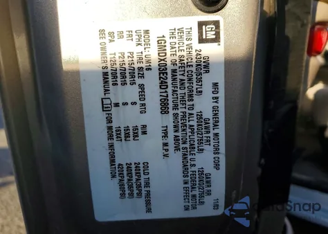 2004 Pontiac Montana z USA, uszkodzony, nr VIN 1GMDX03E24D176868